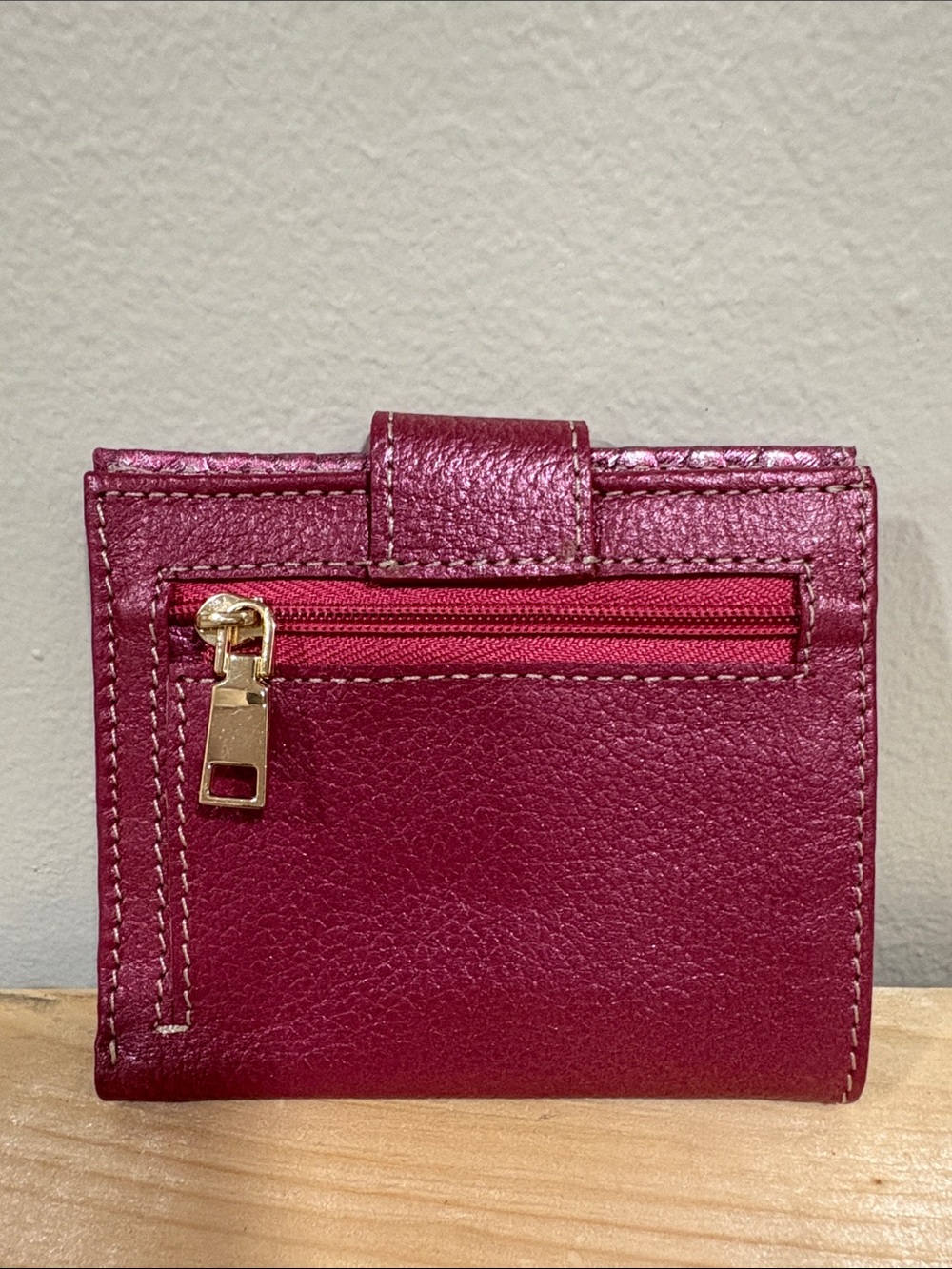 Metallic Quilted Fold Wallet in Raspberry - Picture 2 of 5